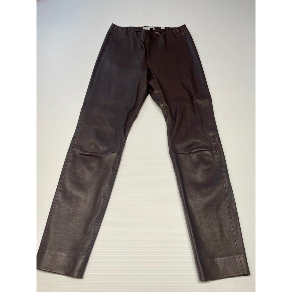 Vince Women's Brown Leather Leggings Pants Elastic‎ Waist Slim Fit Size S Luxury